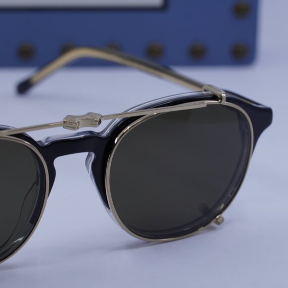 Gucci GG1212S 002 Round Sunglasses - Black/Crystal with Gold Clip-On Brown - Picture 3 of 12